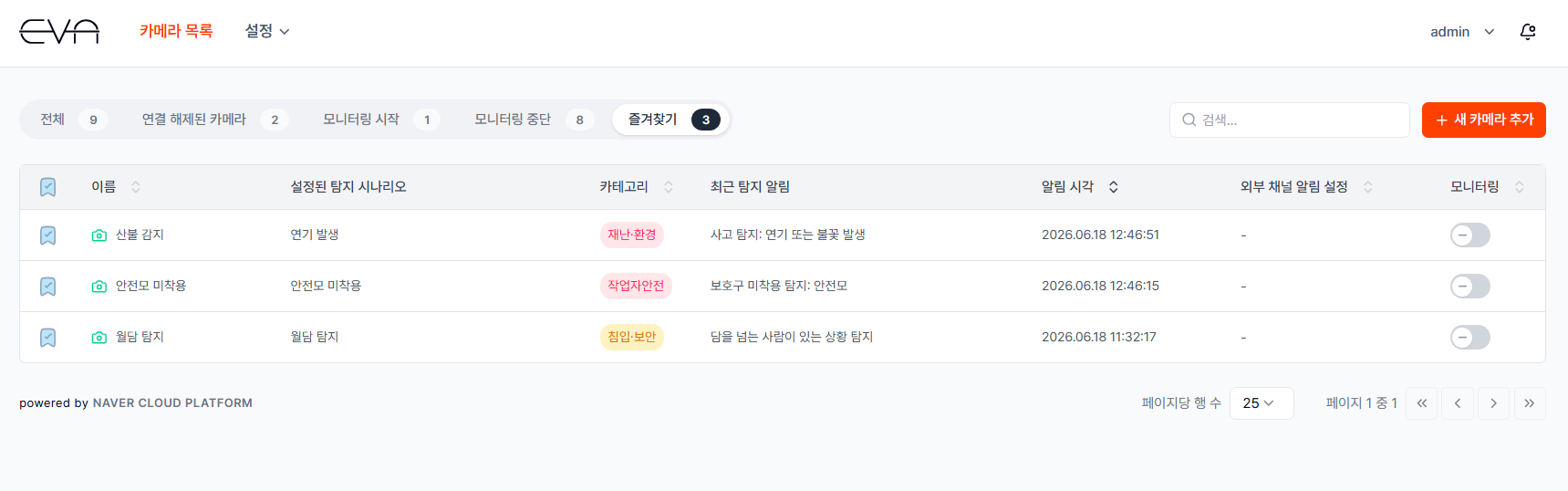 Camera List 페이지